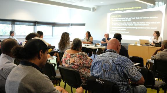 Community members in Hervey Bay gathered in a room to discuss Treaty